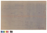 藏品(二樓平面圖、正面側面圖、屋面樑柱平面圖、樓梯間基礎及樑柱平面圖、樓梯間平面圖、門窗詳圖)的圖片
