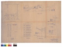 藏品(門窗尺寸數量表、放映室剖面圖、室內外裝修粉刷說明表、樓梯間剖面、走廊欄杆外側碎錦磚花飾、增建雨棚大樣)的圖片