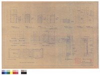 藏品(一樓正面進口玄關地坪面層粉飾分格詳細、甲及乙式通風孔鐵蓋平面剖面、門窗圖、丙及丁式扶手欄杆、舞台口立面大樣、舞台口燈槽構造大樣、舞台前台口頗面大樣)的圖片
