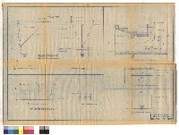 藏品(電動計分器，倒數計時器，電動籃球架側、正立面圖，練習用籃球架平面、立面、剖面圖)的圖片