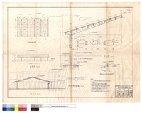 藏品(屋頂結構平面圖、正面圖、側面圖、剖面圖、鋼架與鋼桁接合處、鋼桁與石棉瓦連接詳圖)的圖片