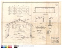 藏品(屋架平面圖、A-A剖面圖、正背立視圖、側立視圖、鋼軌按裝平面、鋼軌墊板、鋼架栓座、鋼軌按裝剖面)的圖片