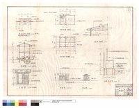 藏品(簡易廁所平面圖、剖面圖、正面圖、浴室,烤火間平面圖、浴室屋頂結構圖、側面圖、烤火間屋架圖、浴箱剖面圖)的圖片