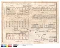 藏品(監工站平面圖、屋架結構平面圖、基礎平面圖、正面圖、背面圖、右側面圖、左側面圖、位置圖)的圖片