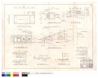 藏品(基礎平面圖、外部蓄水池平面圖、剖面圖、灶,水池,洗菜池詳圖、屋架及屋面詳圖、雨庇詳圖、水平樑接頭詳圖、天花詳圖、內部隔間詳圖、外墻結構圖、內墻隔間結構圖)的圖片