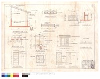 藏品(儲藏室屋架剖面圖、通舖拉門正面圖、通舖剖面圖、洗臉台正面圖及詳圖、簡易廁所平面圖、剖面圖、正面圖、椼條地檻之接頭、D1~D4、W1)的圖片