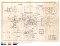 藏品(灶,水池、雨庇、吊衣架、內部隔間詳圖、通舖天花及床門剖面詳圖、外水池平,剖面圖、屋架及屋面詳圖、衛生給水、電氣配線平面圖)的圖片