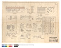 藏品(大梁縱斷面,鋼筋排列圖、橋座正面及側面圖,橋面橫斷面圖、上,下層鋼筋,鋼筋彎紮圖表、橋名柱,欄杆,伸縮縫,支撐,端梁詳圖)的圖片