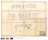 藏品(版式石凳平,正側面圖、鼓式石凳側面圖、3cm厚綠色紋石棋盤、抽水機房側面圖、集水箱平,剖面圖、配置示意圖)的圖片