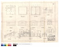 藏品(平,正,背,左,右側面圖、基礎,屋架平面圖、剖面圖、屋架,門,窗,蓋板,工作台詳圖)的圖片