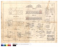 藏品(原有監工站,增改建後平面圖、左,右側,背,正面圖、給排水平面圖、屋架,廚房屋架圖、床舖剖面圖、外,內牆,門,窗詳圖)的圖片