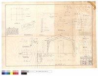 藏品(天花板,雙面夾板隔間詳圖、屋面與屋架套鈎法、窗耳與位置表明圖、窗,扣,鈎,拉樁、屋架基礎連接圖、平,斷,側,正,剖面圖)的圖片