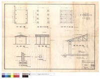 藏品(平,正,側面圖、基礎,桁架平面圖、F1基礎,屋架,C1柱詳圖、水平樑接頭、基礎剖面)的圖片