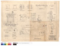 藏品(正面、甲-甲剖視圖、通風孔平,立面圖、乙-乙,A~B剖視圖、平面圖、基礎平面圖、門,窗圖、佳陽養路段雷管庫位置示意圖、鉄門正面圖、版配筋剖面圖、B樑剖視圖、C1,雷管庫立柱詳圖)的圖片