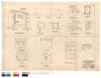 藏品(原雷管庫改建炸葯庫,管理員室正,平,背,側面圖、基礎圖、柱頭基礎配筋圖、加強柱鋼筋結構圖、WA外面鐵絲窗詳圖、剖視詳圖、管理員室WB清玻璃窗)的圖片