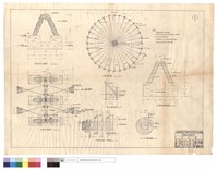 藏品(假原木水車架、水車平面圖、水車,帶水管,赤皮木軸心詳圖、水車架結構圖、A-A剖面圖)的圖片