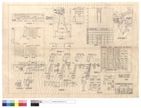 藏品(大梁縱斷面、上,下层鋼筋、橋面,端梁橫斷面圖、大梁明細圖、橋台斷,正面圖、翼墻平面,展開,斷面圖、伸縮縫詳細圖、縱斷面圖、鋼筋彎紮圖、地形暨平面總圖、鋼筋表)的圖片