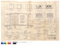 藏品(平面圖、防風板詳圖、基礎,自行車棚平面圖、剖面圖、詳圖、屋頂結構平面圖、正,背,左,右側圖、屋面圖、庫房,自行車照明)的圖片