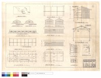 藏品(增建柴棚之位置圖、側,正,平面,屋面圖、柴棚屋面,側,背,正,,平面圖(增建工程)、A'~B'斷面圖(增建工程)、門,窗,雨庇(七道班用)詳圖)的圖片