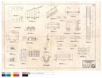 藏品(辦公廳原有,改建後平面圖、廚房平,背,側立面圖,結構詳圖、廚房灶台,洗潄台立面詳圖、門,窗圖、漿砌卵石排水溝剖視圖、台階及欄杆,剖視,駁坎剖視,正,側面欄杆柱詳圖、地坪剖視圖、台階平面圖、木欄背,正面詳圖)的圖片