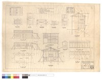 藏品(臨浴厨廁原木,工程數量明細表、正立,乙~甲斷面,平,側面圖、廚浴室隔牆,工作台詳細圖、門,窗圖)的圖片