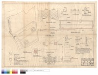 藏品(平面圖、門柱配筋詳圖、刺鉄絲網圍墻、2.5m寬水泥路面、大門平,正面圖、B~C剖面、宿舍外牆踢腳洗石子、宿舍屋面平面圖、A1~A3詳圖)的圖片