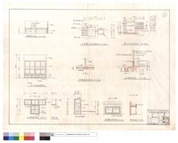 藏品(通舖,蓄水池,外牆剖面圖、外部蓄水池平面圖、門,窗及衣架詳圖,剖面圖、內墻基座詳圖、洗臉台立,剖面圖)的圖片