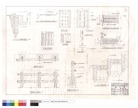 藏品(台階邊溝剖面圖、路滑地段舖設級配砂石剖面圖、護欄位置,標誌數量表、護欄桿平,正,剖面圖、警告标誌、標誌立面圖、停車場通往旅遊中心原木台階平,B-B,A-A剖面圖)的圖片