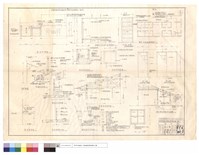 藏品(灶水池詳圖、雨庇,吊衣架,內部隔間,屋架及屋面詳圖、盥洗台,外牆,通鋪天花及床門,烤火間及貯藏室剖面詳圖、外水池平,剖面圖、門,窗圖、簡易電氣配線,衛生給水平面圖)的圖片