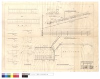 藏品(平面圖、挖土石方橫斷面圖、A-A剖面圖、餐浴室至單身宿舍階梯縱斷面圖,設計坡度綫、棲蘭山工作站辦公室及修理間平面圖)的圖片