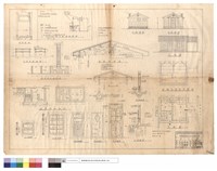 藏品(厠所,屋架剖面圖、工作台,化糞池明細圖、灶台及水池剖面、門、窗明細圖、衛生設備配置圖、走廊、F2,1明細圖、左,右側.正面圖、基礎及屋架平面圖、平面圖)的圖片