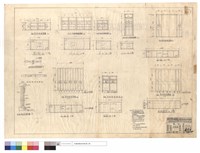 藏品(防風板,卸木工房窗,門防風板配置圖、压條與压條間連接圖、防風板斷面圖、防風板與窓接合圖)的圖片