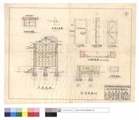藏品(雨棚仰視圖、剖面圖、臥樑剖面圖、門正,,背,縱,橫剖視圖、百葉窗詳圖)的圖片