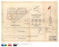 藏品(思源養路段屋舍平面配置圖、漿砌卵石牆面立,平,斷面圖、漿砌卵石溝,踏步,混凝土路面剖面圖、原木護欄詳圖、原木旗桿)的圖片