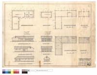 藏品(机具修理房發電机房及材料庫,油料庫平,正,背,左,右側面圖、机具修理房發電机房及材料庫等,油料庫基礎,屋架屋面平面圖)的圖片
