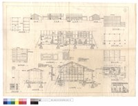 藏品(壁櫥,臉盆架,煙囪明細圖、側,背,正面圖、A-A,B-B,走廊剖面圖、水池及浴槽,廚浴室,基礎,屋架平面圖)的圖片
