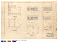 藏品(平,正,背,右,左側面圖、屋頂,基礎平面圖、貯木場檢尺寮新建工程位置圖)的圖片