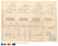藏品(平,正,背,右,左側立面圖、A~C,D剖面圖、基礎,屋面平面暨結構平面圖、C1柱、WB,踏步詳細圖、落水管示意圖、清水磚牆勾縫)的圖片
