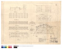 藏品(床舖,門,窗,C-C隔間,B-B牆面詳圖、屋面平面圖、背,正立面,平,側面圖、A-A斷面圖)的圖片
