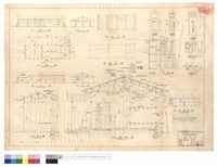 藏品(正,平,背,左,右側面圖、屋架,基礎平面、乙-乙斷面圖、大門雨庇圖、氣窗,玻璃拉窗詳細,玻璃窗圖、三夾板,玻璃,臥室搖門、壁櫥圖,甲-甲斷面)的圖片