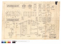 藏品(背,平,正,左,右側立面圖、浴室,糞池,窗,壁櫥,廚房明細圖、門,窗詳細圖、屋架,基礎平面圖、A-A剖面圖、土台及桁條接頭圖、水管配置,升位圖)的圖片