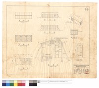 藏品(屋面,屋架圖、平面圖,背,正立,斷面圖、水桶,搖門詳圖、無双窗圖)的圖片