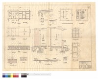 藏品(眷屬宿舍、屋頂結構平面圖,屋面圖、正,右,背立面圖,示意圖、WB',WB,S3,C1柱詳圖、S1及S2配筋圖、門,窓詳圖、粉刷明細表)的圖片
