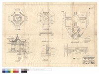 藏品(涼亭平面,正剖面圖、平頂平面圖、座櫈平,剖面圖、涼亭及噴水池平面圖、詳細圖(A))的圖片