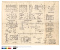 藏品(門A~C,窗1~4圖、廁所,浴室磨石子隔間,廚房磨石子工作枱詳細圖,B-B~C-C,窗剖面圖、化糞池平,剖面圖、B1,C1柱子,B2,WB、J1~J4、排水溝及散水明細圖、浴室廁所隔間大樣平,立面圖、屋面鑄鉄落水頭圖)的圖片