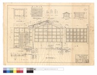 藏品(花房平,側,正面圖、門大樣圖、D~A剖面圖、屋頂桁條,椽子平面圖、屋架及門窗斷面圖、窗)的圖片