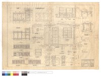 藏品(平面,正,背,左,右側立面圖、地基平面圖、屋頂結構平面及屋面平面圖、WA,S2明細圖、W2,D2~D4門明細圖、A-A斷面圖、位置圖、廚房,浴室,廁所、糞池明細圖、廁所示意圖)的圖片