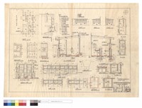 藏品(平,正,左,右側面圖、A-A,B-B,土溝剖面圖、基礎平面圖、屋面圖、廁所門,隔間詳圖、衛生配置平面圖、窗,門圖、洗臉台正剖面,甲-甲~-乙乙剖面圖、化糞池平面圖)的圖片