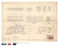 藏品(正,平,背,側立面、甲-甲斷面圖、屋面壓風木,屋架平面圖、門,窗圖)的圖片