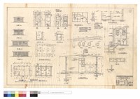 藏品(右,左,背,正,平面圖、A-A,B-B'剖面詳細圖、門,窗圖、浴用水缸、切菜台、屋頂結構,基礎平面圖、電氣配置圖、WB1~WB3、灶及貯水缸詳細)的圖片